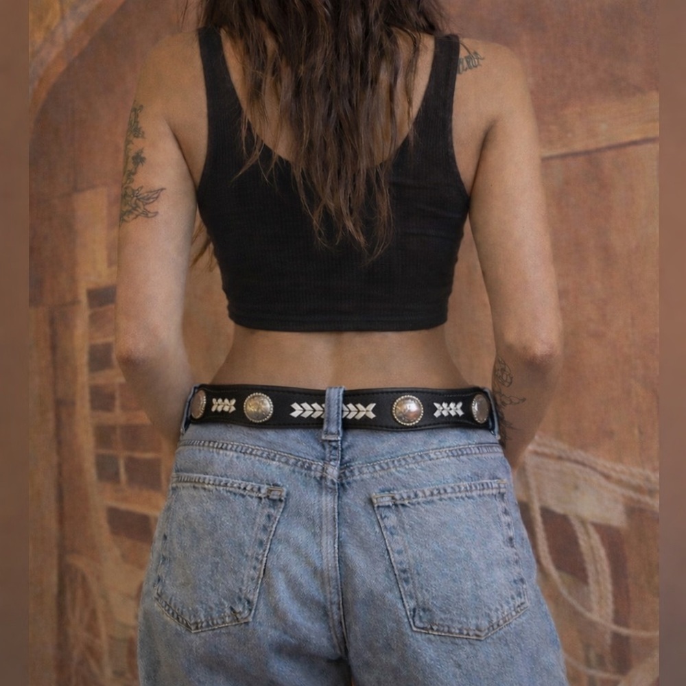 Vintage Western Concho Belt with lacing black leather brand new Hired Hand (38)